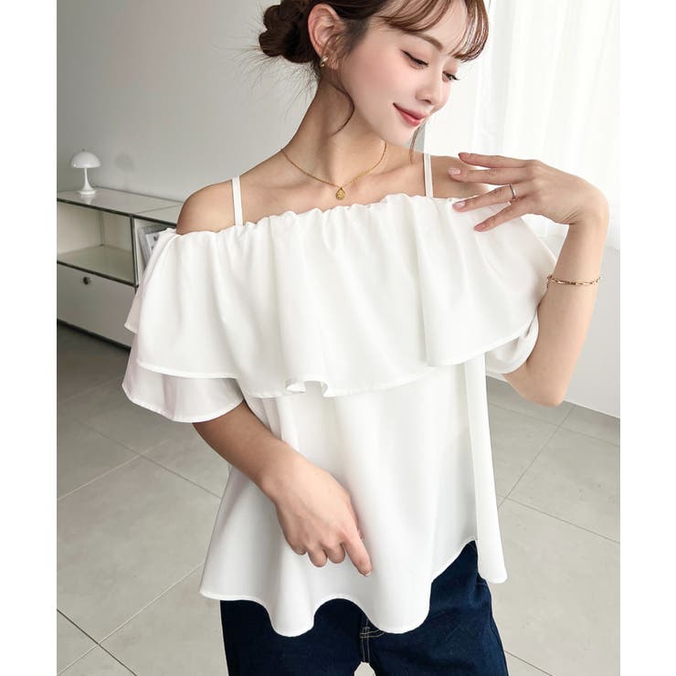 sono 24SS ホワイト　フリルショルダーブラウス Sono（ソーノ） ブラウス シャツ 「定番人気ブラウス」ご自宅でお洗濯