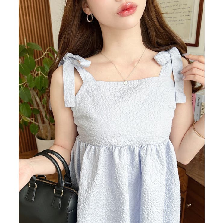 エンボスふくれフラワージャガード肩リボンペプラムビスチェ | moment+ | 詳細画像14 