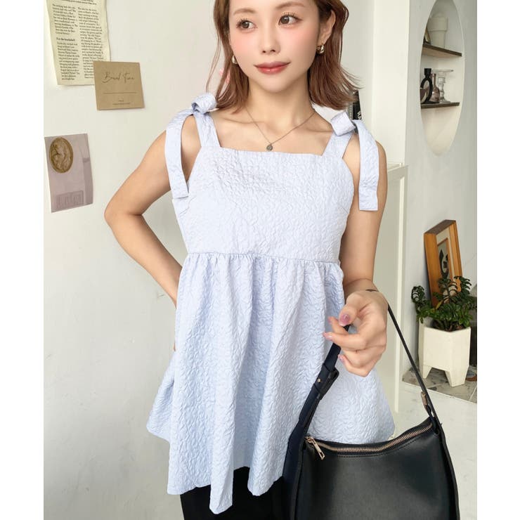 エンボスふくれフラワージャガード肩リボンペプラムビスチェ | moment+ | 詳細画像16 