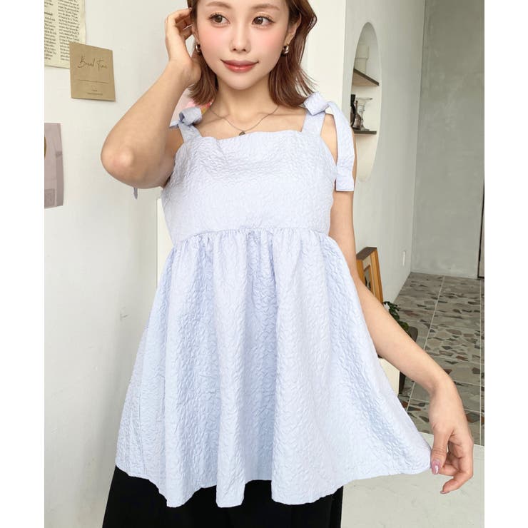 エンボスふくれフラワージャガード肩リボンペプラムビスチェ | moment+ | 詳細画像17 