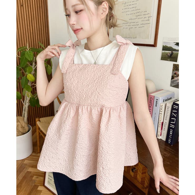 エンボスふくれフラワージャガード肩リボンペプラムビスチェ | moment+ | 詳細画像19 