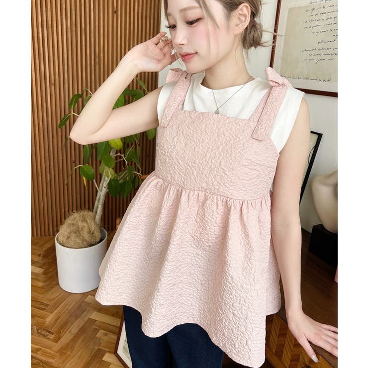 エンボスふくれフラワージャガード肩リボンペプラムビスチェ | moment+ | 詳細画像21 