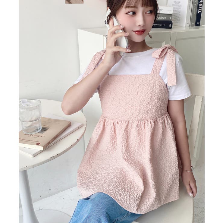 エンボスふくれフラワージャガード肩リボンペプラムビスチェ | moment+ | 詳細画像27 