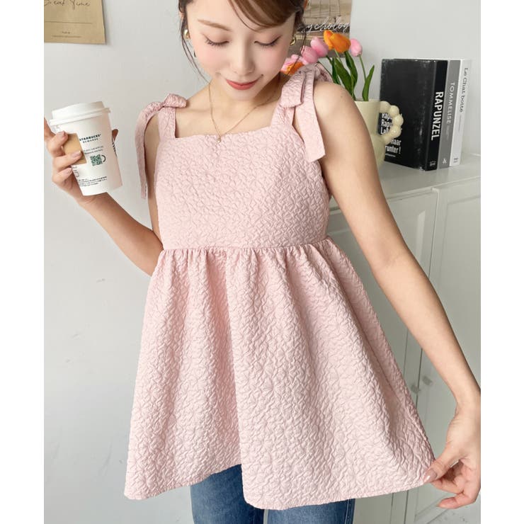 エンボスふくれフラワージャガード肩リボンペプラムビスチェ | moment+ | 詳細画像29 