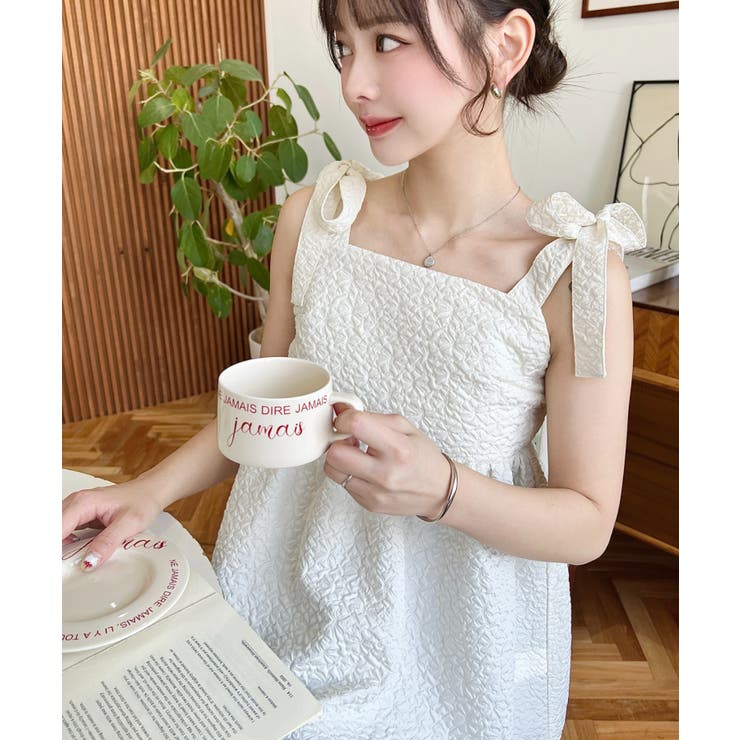 エンボスふくれフラワージャガード肩リボンペプラムビスチェ | moment+ | 詳細画像3 