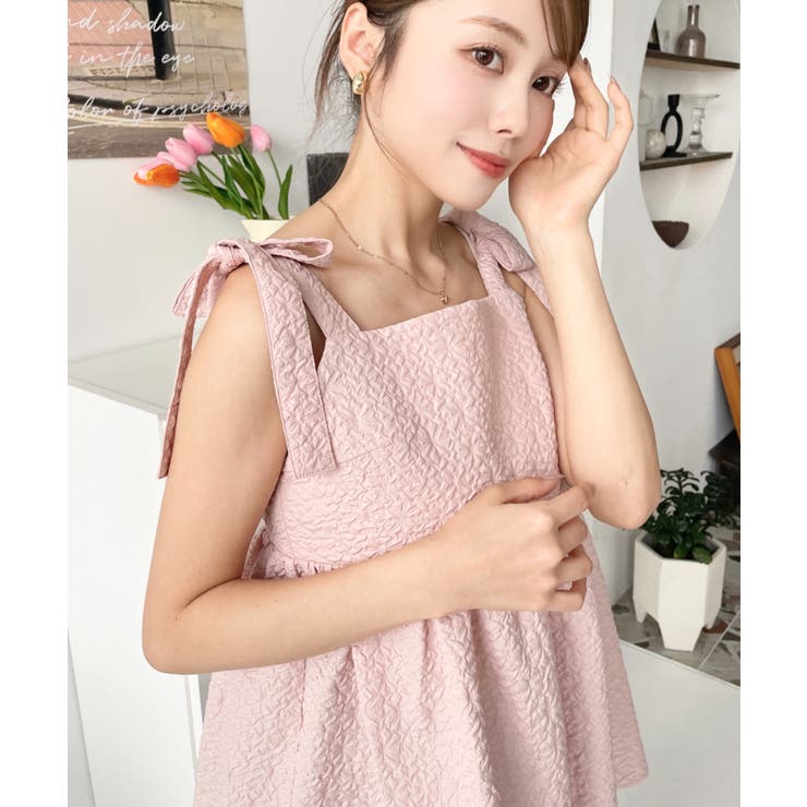 エンボスふくれフラワージャガード肩リボンペプラムビスチェ | moment+ | 詳細画像30 