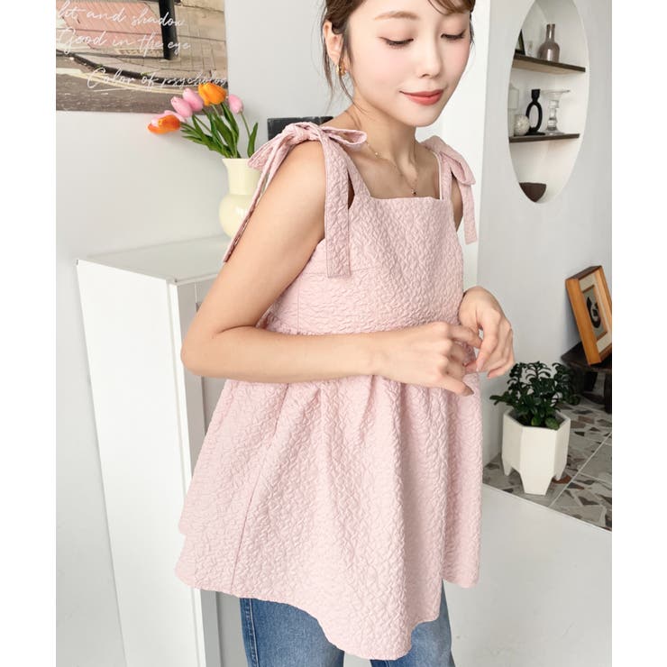 エンボスふくれフラワージャガード肩リボンペプラムビスチェ | moment+ | 詳細画像33 