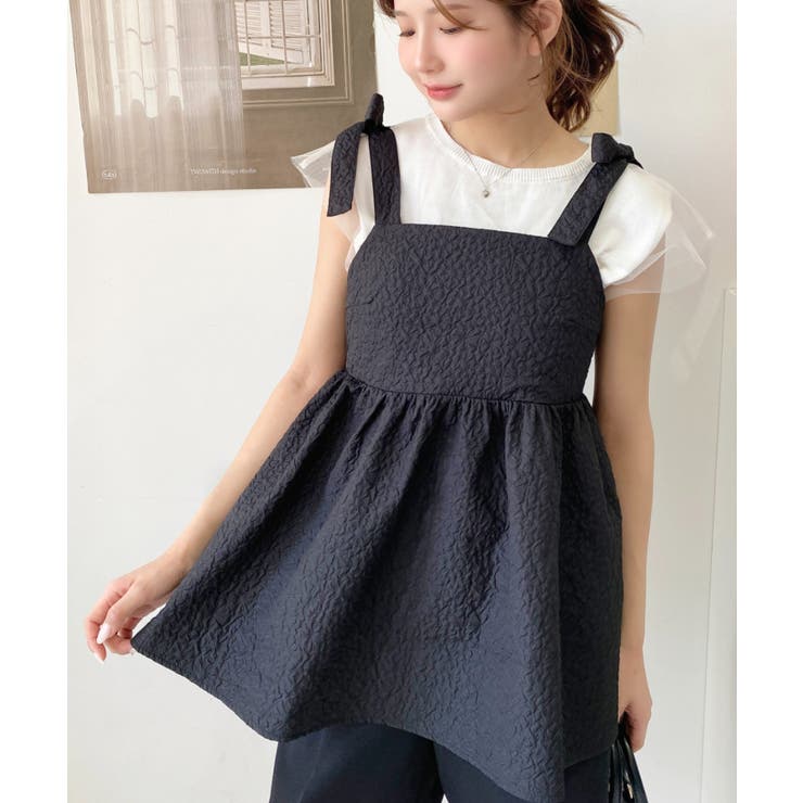 エンボスふくれフラワージャガード肩リボンペプラムビスチェ | moment+ | 詳細画像41 