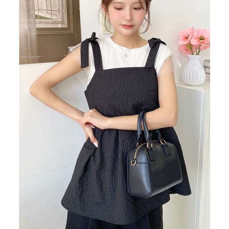 エンボスふくれフラワージャガード肩リボンペプラムビスチェ | moment+ | 詳細画像42 