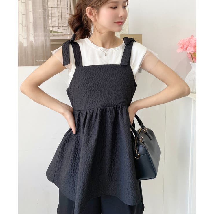 エンボスふくれフラワージャガード肩リボンペプラムビスチェ | moment+ | 詳細画像43 