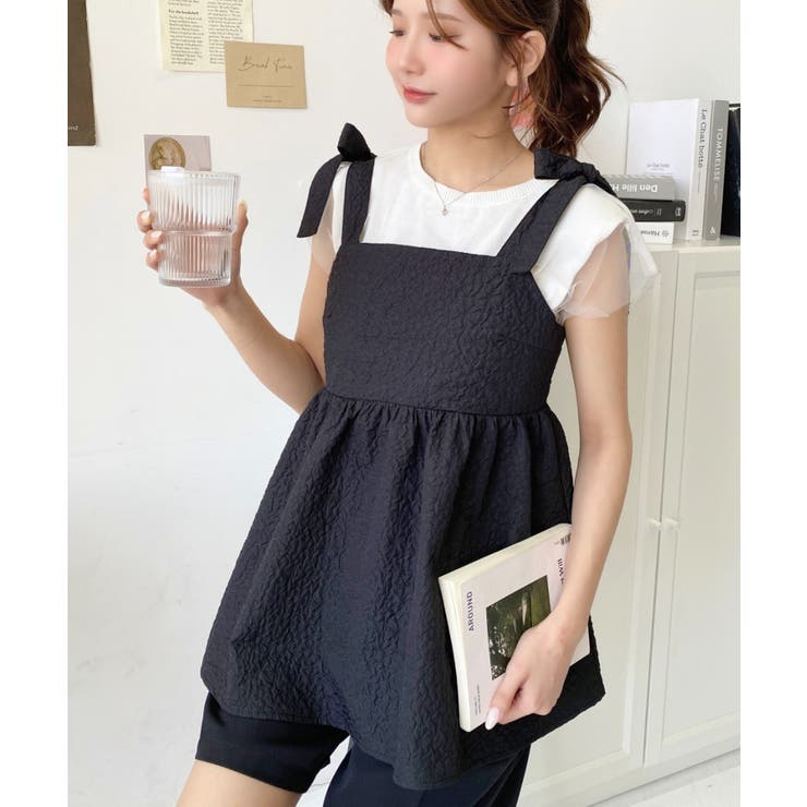 エンボスふくれフラワージャガード肩リボンペプラムビスチェ | moment+ | 詳細画像44 