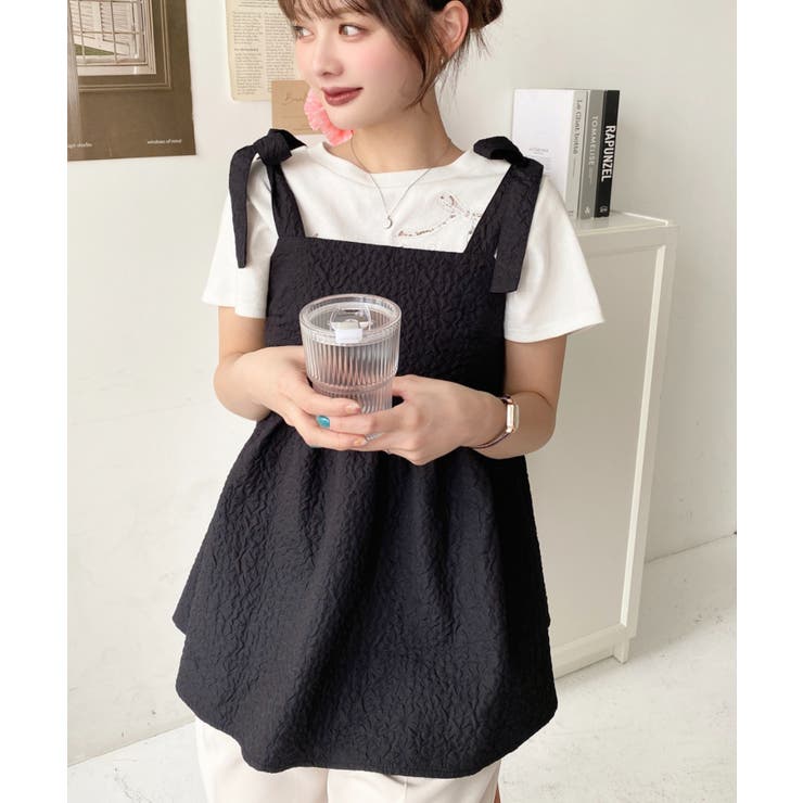 エンボスふくれフラワージャガード肩リボンペプラムビスチェ | moment+ | 詳細画像46 