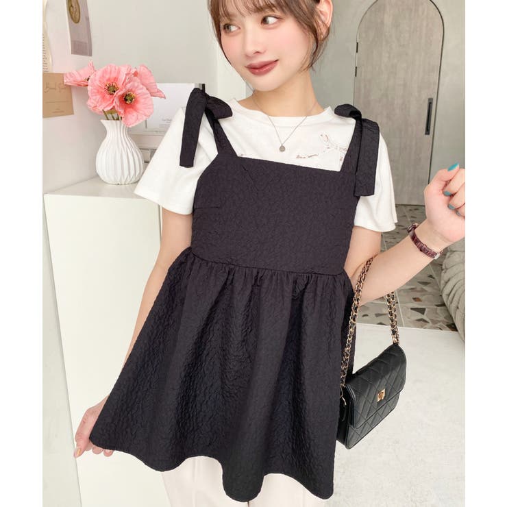 エンボスふくれフラワージャガード肩リボンペプラムビスチェ | moment+ | 詳細画像48 