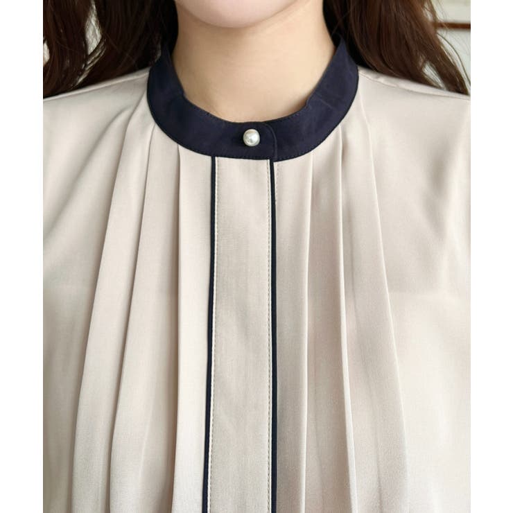 フロントタックバイカラーデザイン長袖ブラウス | moment+ | 詳細画像20 