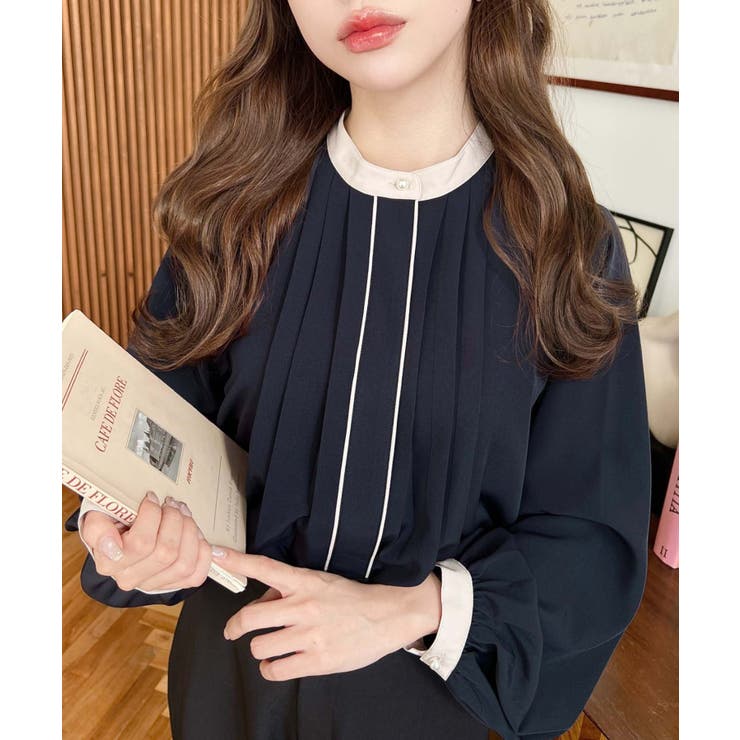 フロントタックバイカラーデザイン長袖ブラウス | moment+ | 詳細画像29 