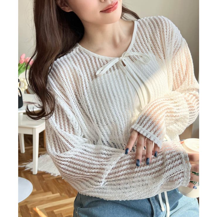 前後2WAYストライプメッシュショート丈(45cm)＆レギュラー丈(68cm)リ… | moment+ | 詳細画像3 