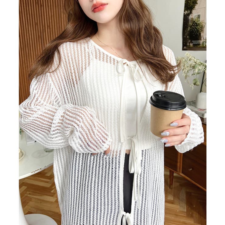 ホワイト系その他 | 前後2WAYストライプメッシュショート丈(45cm)＆レギュラー丈(68cm)リ… | moment+