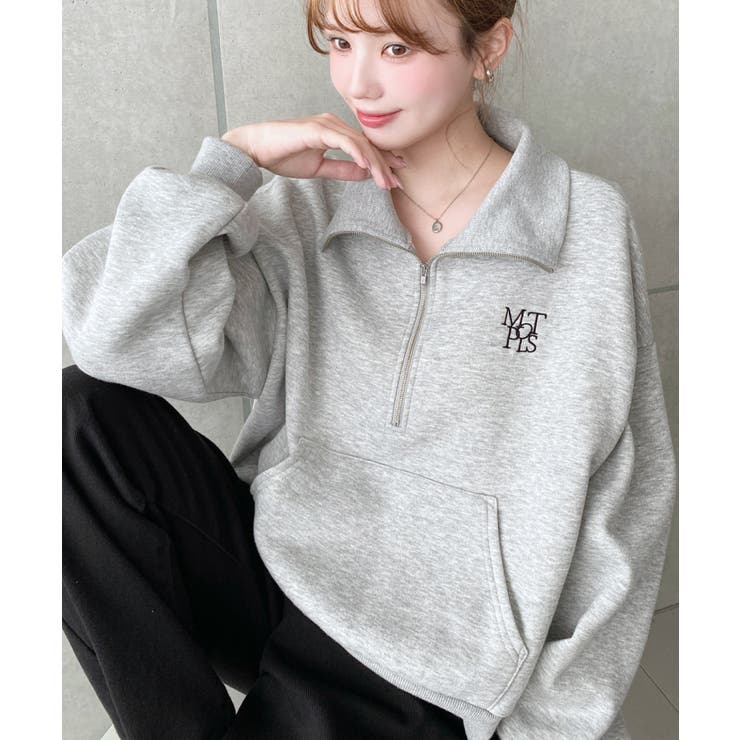 裏起毛ワンポイント刺繍ハーフジップスウェット | moment+ | 詳細画像13 