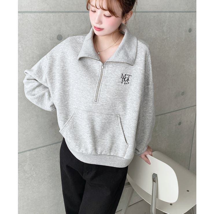 裏起毛ワンポイント刺繍ハーフジップスウェット | moment+ | 詳細画像14 