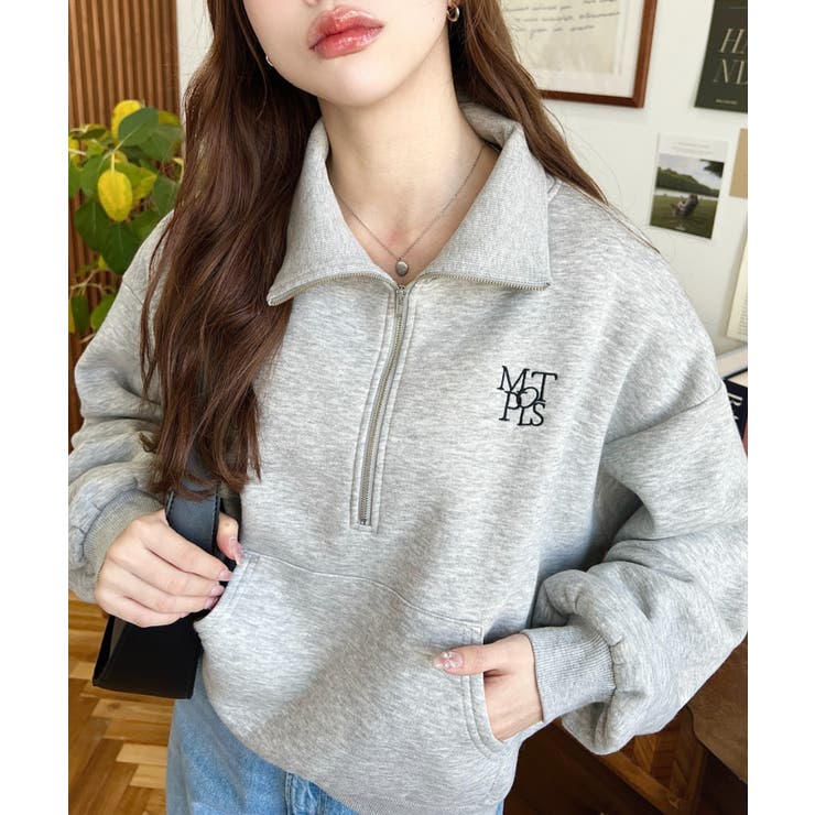 裏起毛ワンポイント刺繍ハーフジップスウェット | moment+ | 詳細画像17 