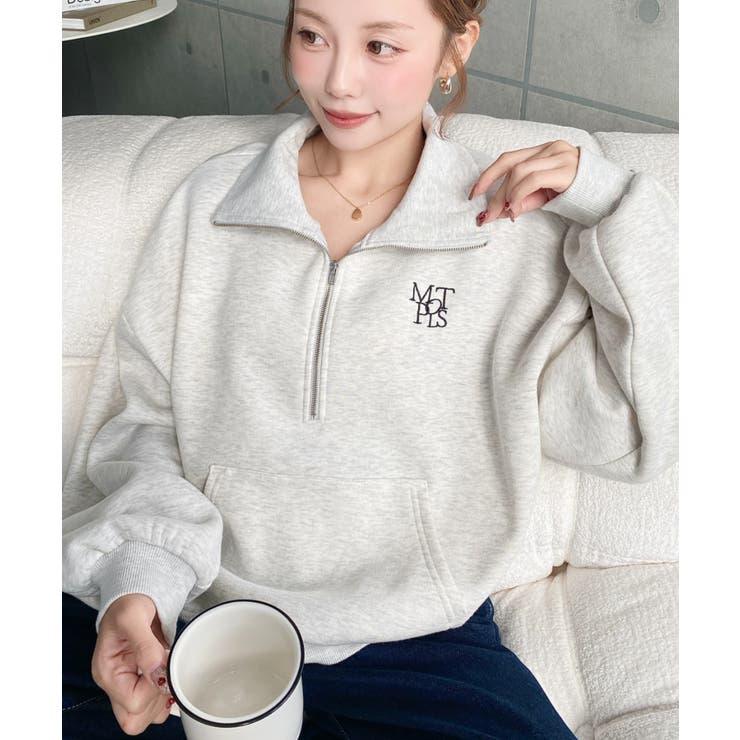 裏起毛ワンポイント刺繍ハーフジップスウェット | moment+ | 詳細画像30 