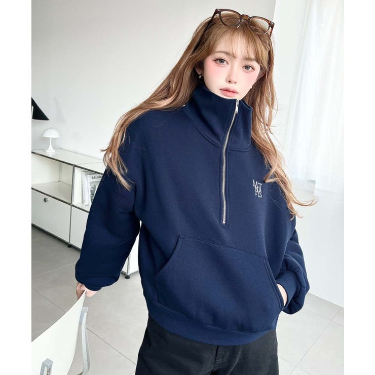 裏起毛ワンポイント刺繍ハーフジップスウェット | moment+ | 詳細画像35 