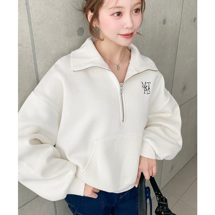 裏起毛ワンポイント刺繍ハーフジップスウェット | moment+ | 詳細画像4 