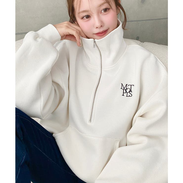 裏起毛ワンポイント刺繍ハーフジップスウェット | moment+ | 詳細画像6 