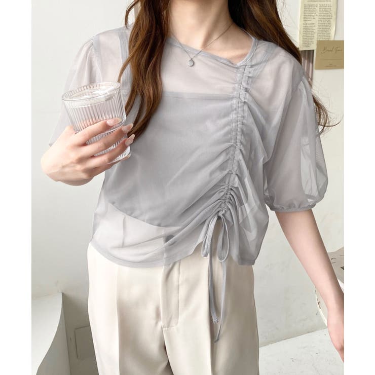 キャミ付き半袖チュールシャーリングプルオーバー | moment+ | 詳細画像10 