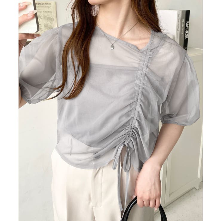 キャミ付き半袖チュールシャーリングプルオーバー | moment+ | 詳細画像11 