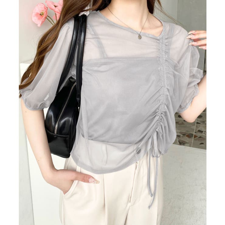 キャミ付き半袖チュールシャーリングプルオーバー | moment+ | 詳細画像12 