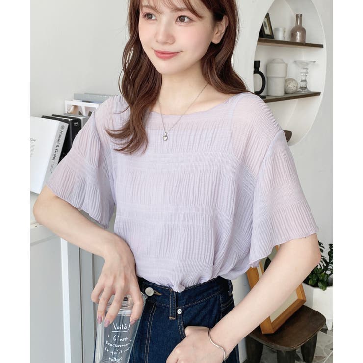 インナーキャミ付きマジョリカプリーツ半袖メローシアープルオーバー | moment+ | 詳細画像14 