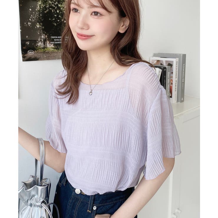 インナーキャミ付きマジョリカプリーツ半袖メローシアープルオーバー | moment+ | 詳細画像15 