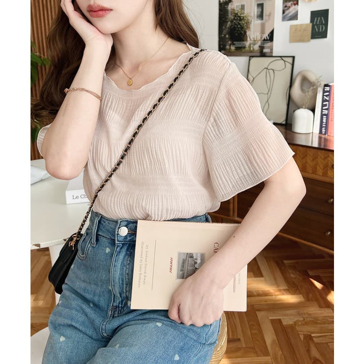 インナーキャミ付きマジョリカプリーツ半袖メローシアープルオーバー | moment+ | 詳細画像4 