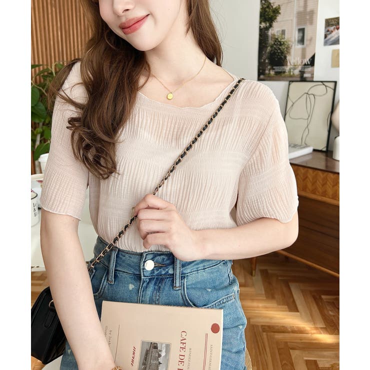 インナーキャミ付きマジョリカプリーツ半袖メローシアープルオーバー | moment+ | 詳細画像5 