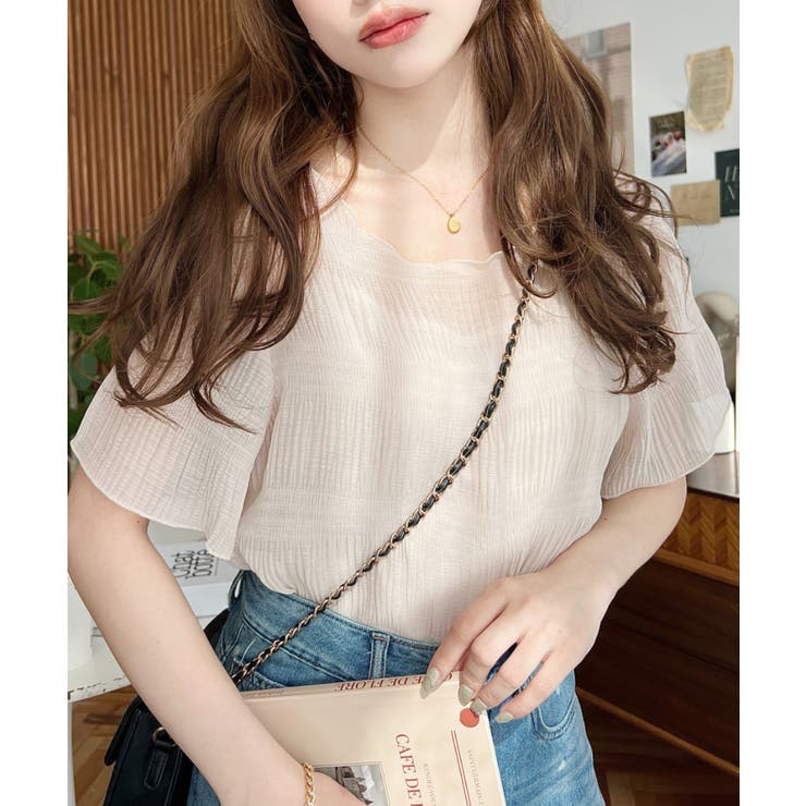 インナーキャミ付きマジョリカプリーツ半袖メローシアープルオーバー | moment+ | 詳細画像6 