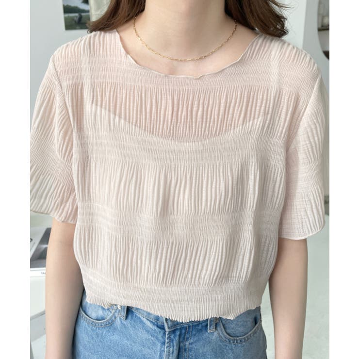 インナーキャミ付きマジョリカプリーツ半袖メローシアープルオーバー | moment+ | 詳細画像7 