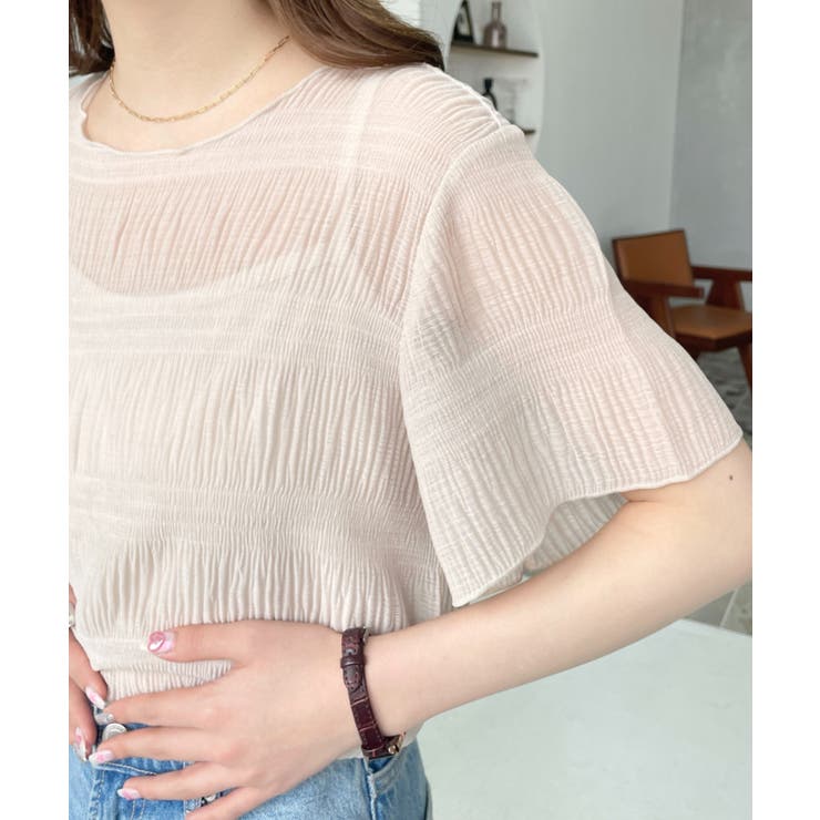 インナーキャミ付きマジョリカプリーツ半袖メローシアープルオーバー | moment+ | 詳細画像8 