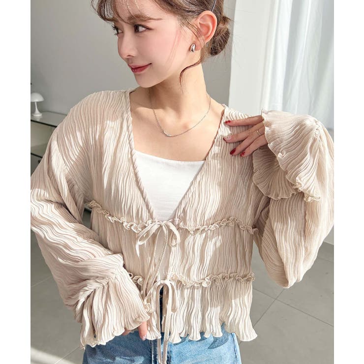 クリンクルシフォンティアードフリルリボンショートカーディガン(リボンカーディガン… | moment+ | 詳細画像10 