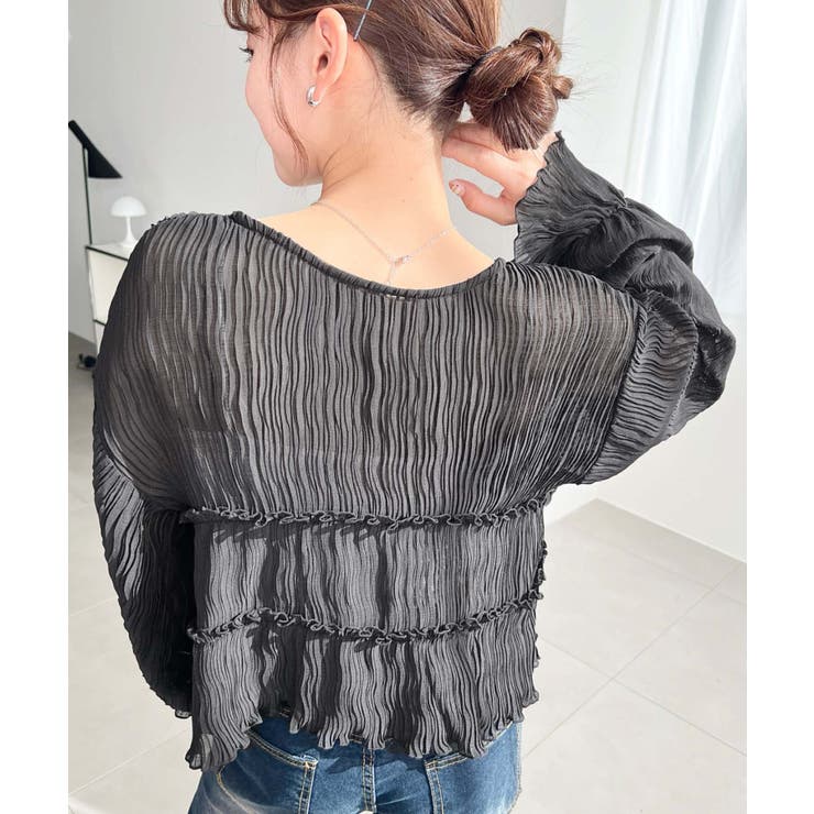 クリンクルシフォンティアードフリルリボンショートカーディガン(リボンカーディガン… | moment+ | 詳細画像13 