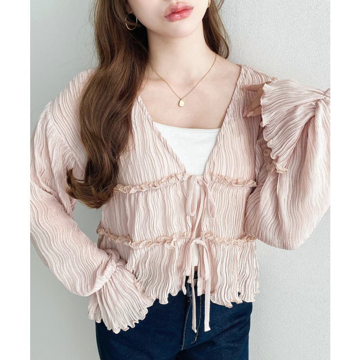 クリンクルシフォンティアードフリルリボンショートカーディガン(リボンカーディガン… | moment+ | 詳細画像16 