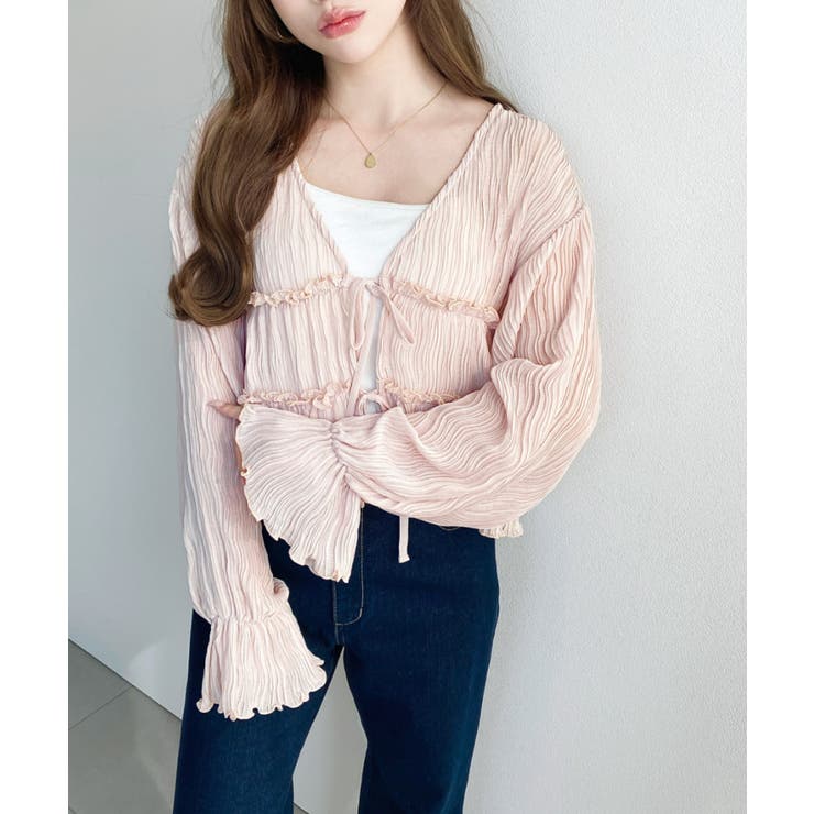 クリンクルシフォンティアードフリルリボンショートカーディガン(リボンカーディガン… | moment+ | 詳細画像17 