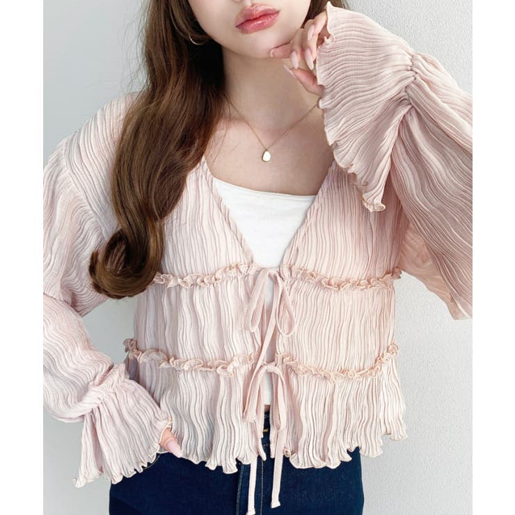 クリンクルシフォンティアードフリルリボンショートカーディガン(リボンカーディガン… | moment+ | 詳細画像18 