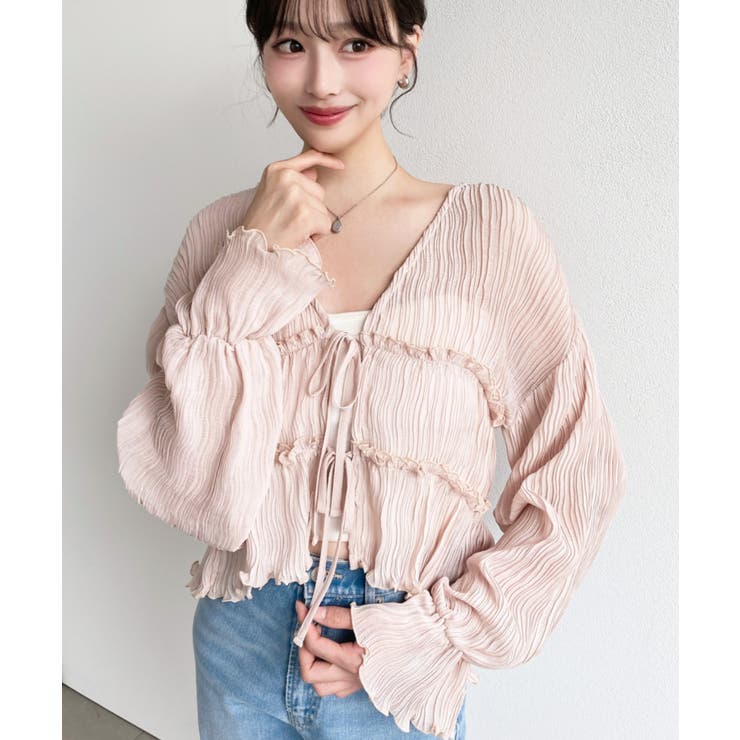 クリンクルシフォンティアードフリルリボンショートカーディガン(リボンカーディガン… | moment+ | 詳細画像20 