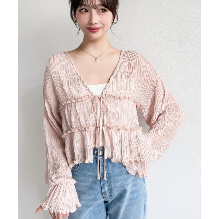 クリンクルシフォンティアードフリルリボンショートカーディガン(リボンカーディガン… | moment+ | 詳細画像21 