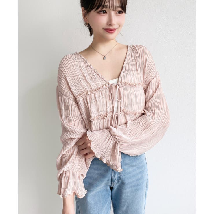 クリンクルシフォンティアードフリルリボンショートカーディガン(リボンカーディガン… | moment+ | 詳細画像22 