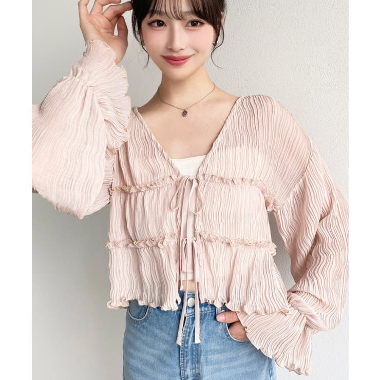 クリンクルシフォンティアードフリルリボンショートカーディガン(リボンカーディガン… | moment+ | 詳細画像23 