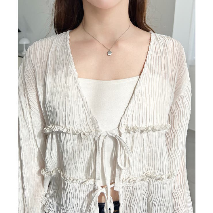 クリンクルシフォンティアードフリルリボンショートカーディガン(リボンカーディガン… | moment+ | 詳細画像26 