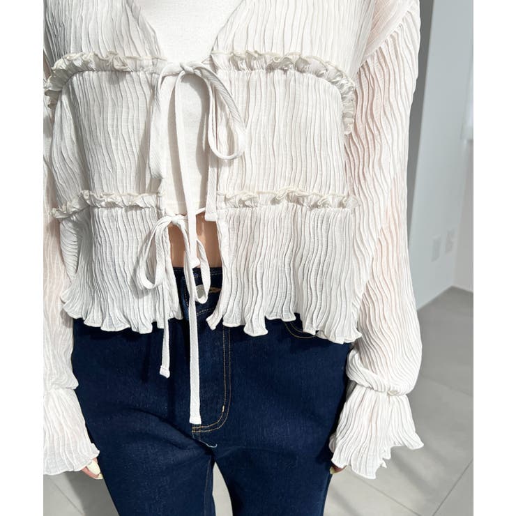 クリンクルシフォンティアードフリルリボンショートカーディガン(リボンカーディガン… | moment+ | 詳細画像27 