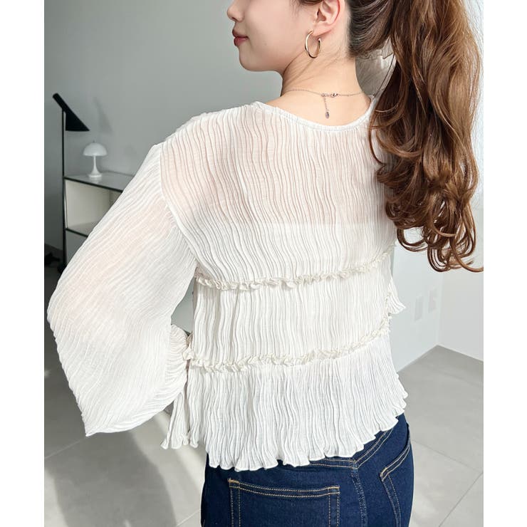 クリンクルシフォンティアードフリルリボンショートカーディガン(リボンカーディガン… | moment+ | 詳細画像6 